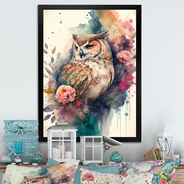 Millwood Pines Cute Owls Floral II Framed On Canvas Graphic Art Wayfair